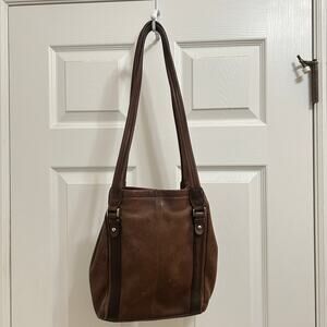 Nine West Brown Leather Shoulder Bag Medium Tote Purse